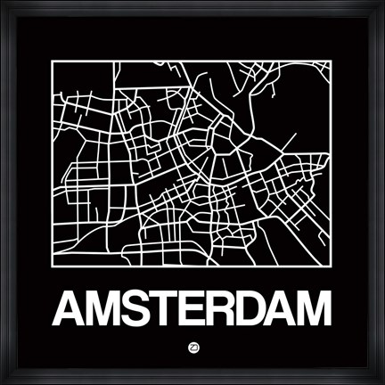 Framed Black Map of Amsterdam Print