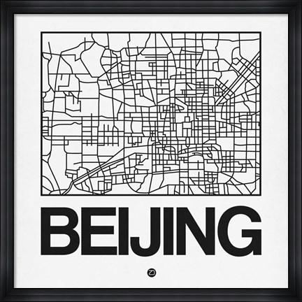 Framed White Map of Beijing Print