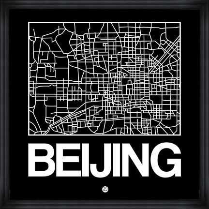 Framed Black Map of Beijing Print