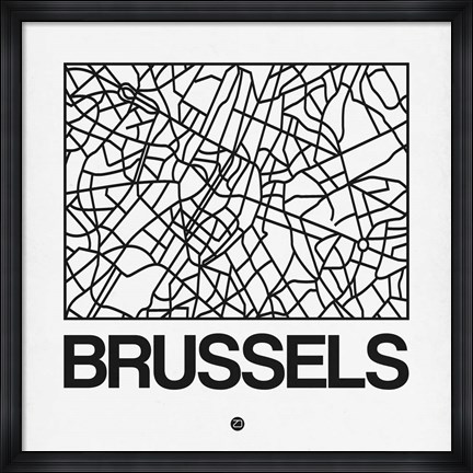 Framed White Map of Brussels Print
