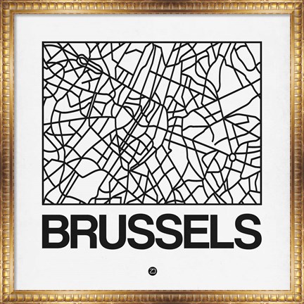 Framed White Map of Brussels Print