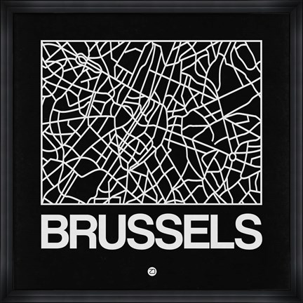 Framed Black Map of Brussels Print