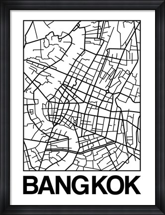 Framed White Map of Bangkok Print