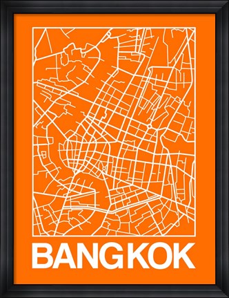 Framed Orange Map of Bangkok Print