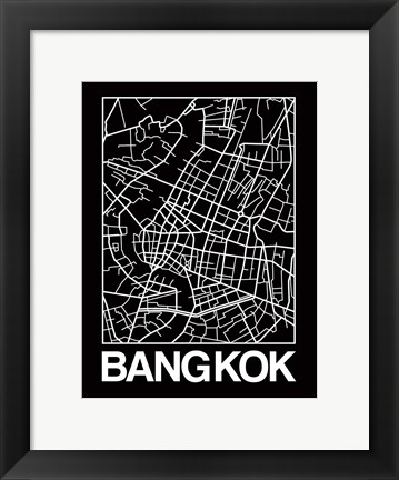Framed Black Map of Bangkok Print