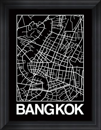 Framed Black Map of Bangkok Print