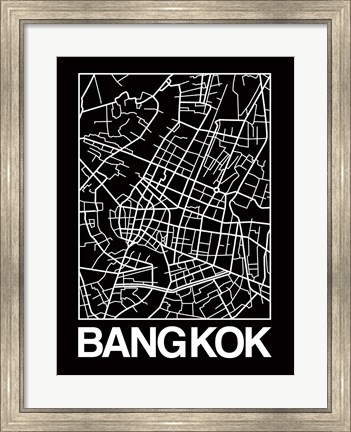 Framed Black Map of Bangkok Print