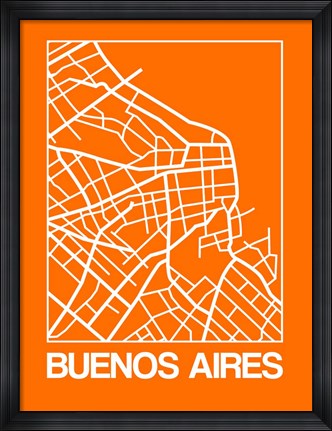 Framed Orange Map of Buenos Aires Print