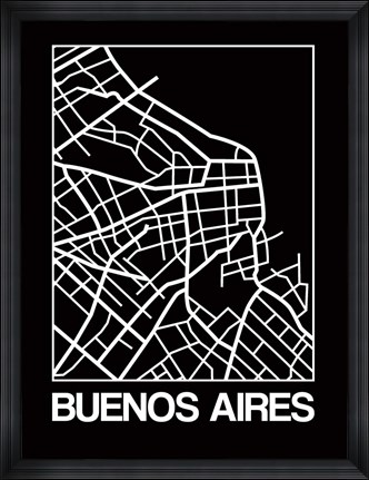Framed Black Map of Buenos Aires Print