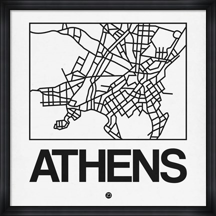 Framed White Map of Athens Print