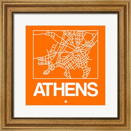 Framed Orange Map of Athens Print