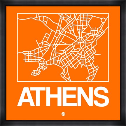 Framed Orange Map of Athens Print