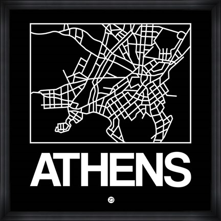 Framed Black Map of Athens Print