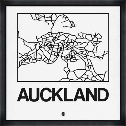 Framed White Map of Auckland Print
