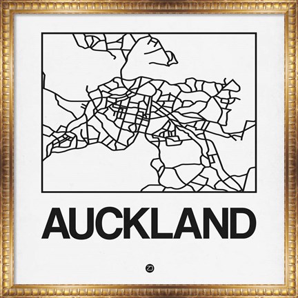 Framed White Map of Auckland Print