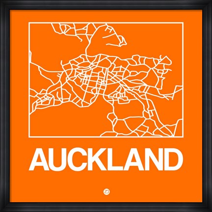 Framed Orange Map of Auckland Print