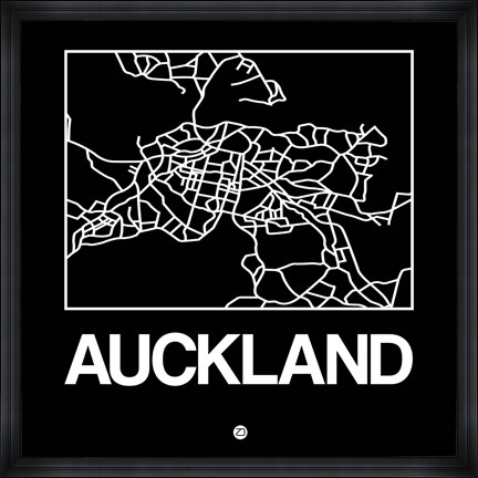 Framed Black Map of Auckland Print