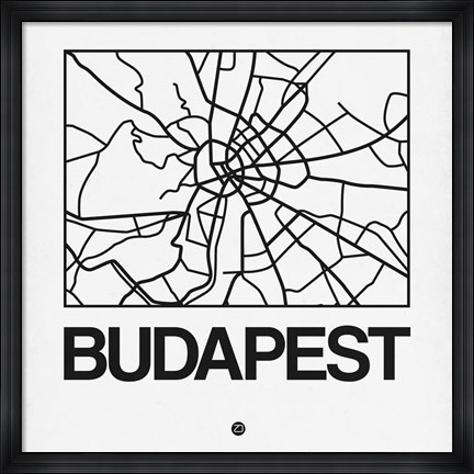 Framed White Map of Budapest Print
