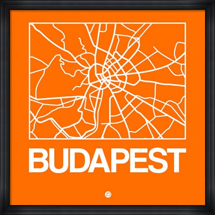 Framed Orange Map of Budapest Print