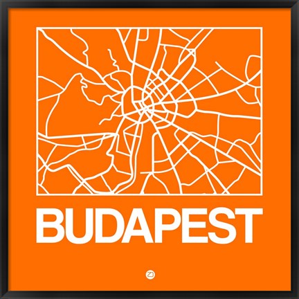 Framed Orange Map of Budapest Print