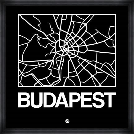 Framed Black Map of Budapest Print