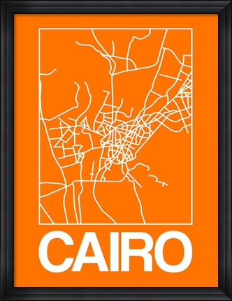 Framed Orange Map of Cairo Print