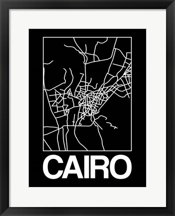 Framed Black Map of Cairo Print