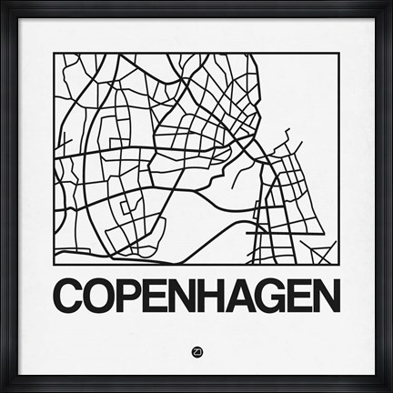 Framed White Map of Copenhagen Print