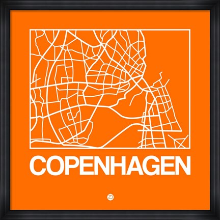 Framed Orange Map of Copenhagen Print