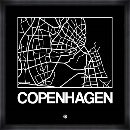 Framed Black Map of Copenhagen Print