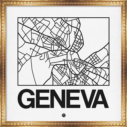 Framed White Map of Geneva Print