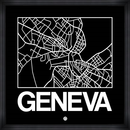 Framed Black Map of Geneva Print