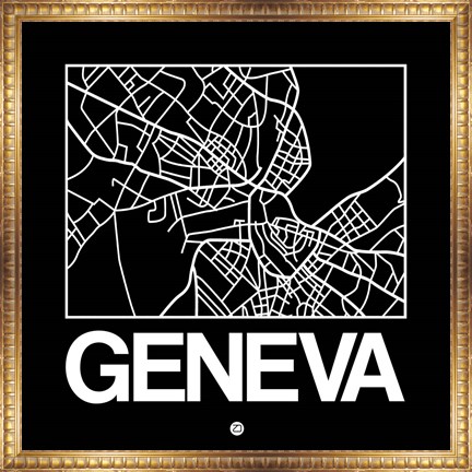 Framed Black Map of Geneva Print