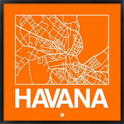 Framed Orange Map of Havana Print