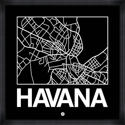 Framed Black Map of Havana Print