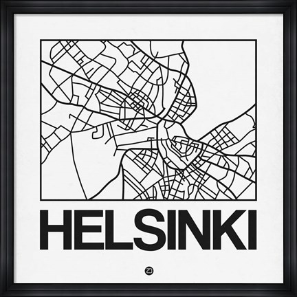 Framed White Map of Helsinki Print