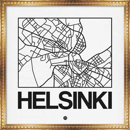Framed White Map of Helsinki Print