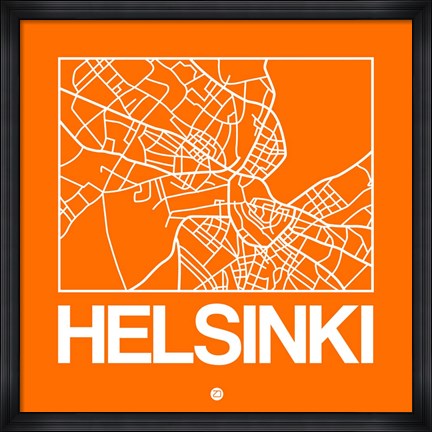 Framed Orange Map of Helsinki Print