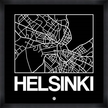 Framed Black Map of Helsinki Print