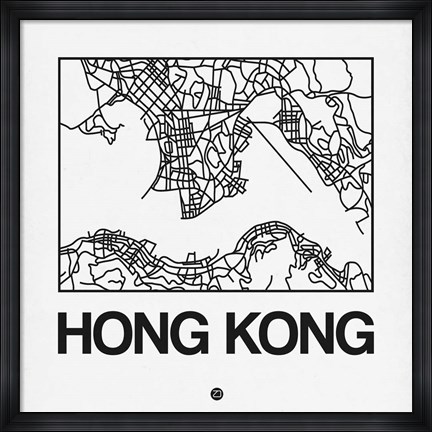 Framed White Map of Hong Kong Print