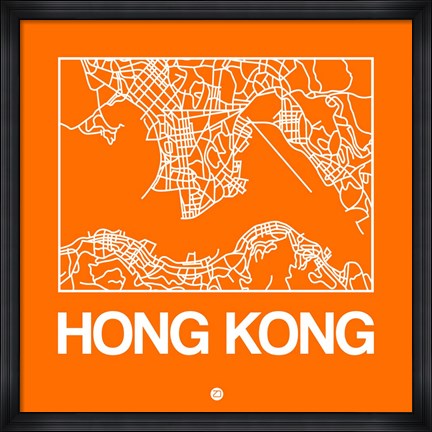 Framed Orange Map of Hong Kong Print