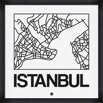 Framed White Map of Istanbul Print