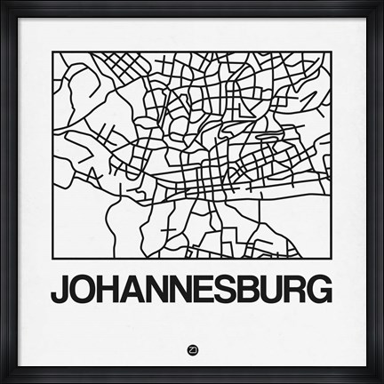 Framed White Map of Johannesburg Print