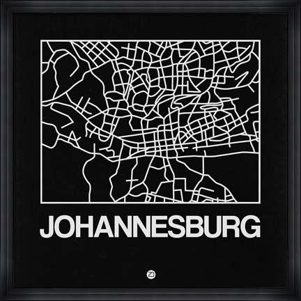 Framed Black Map of Johannesburg Print