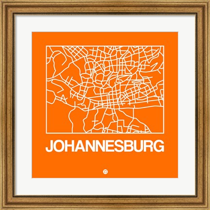 Framed Orange Map of Johannesburg Print