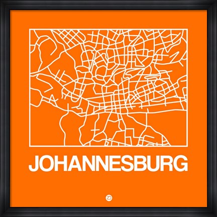 Framed Orange Map of Johannesburg Print