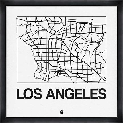 Framed White Map of Los Angeles Print