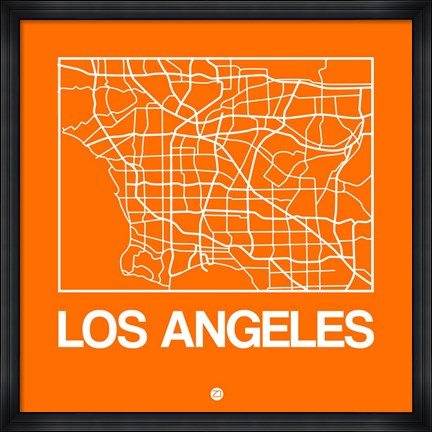 Framed Orange Map of Los Angeles Print