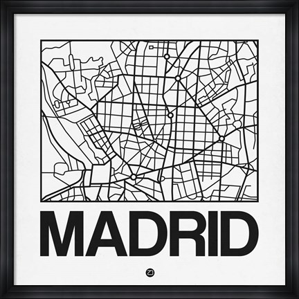 Framed White Map of Madrid Print
