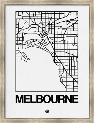 Framed White Map of Melbourne Print